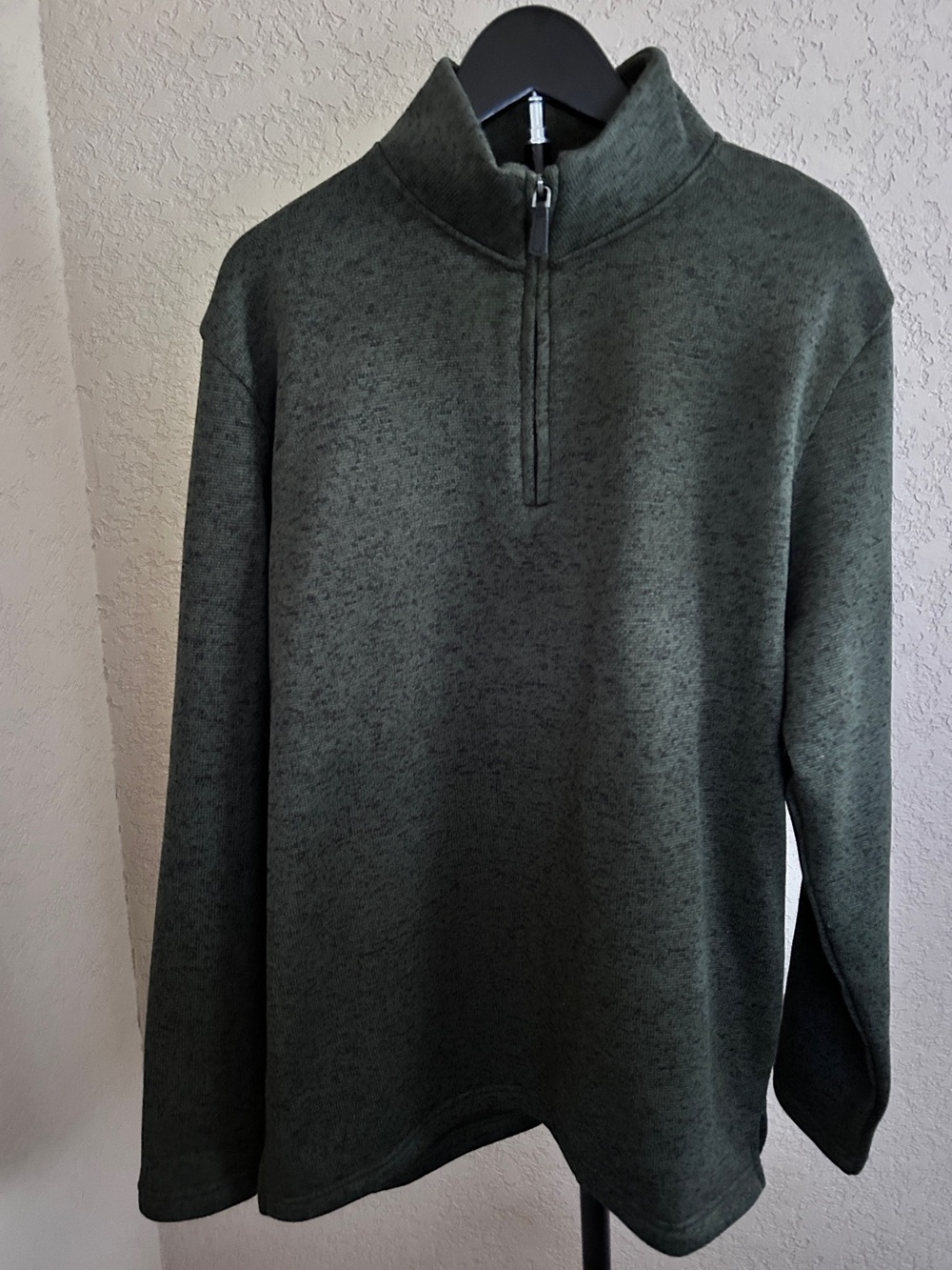 Men's Olive Green Quarter-Zip Thermal Fleece Lined Sweater